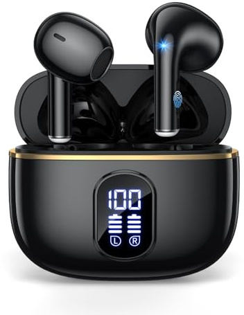 Kopfhörer Kabellos Bluetooth, In Ear Kopfhörer Bluetooth 5.49 mit 4 ENC Noise Cancelling Mic,Kabellose Kopfhörer 48H Tiefer Bass , IP7 Wasserdicht Ohrhörer LED Anzeige für iPhone/Android/IOS(Schwarz)