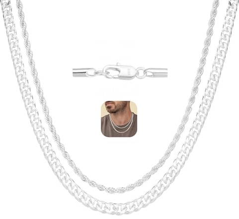 Diorra 2Pcs Halskette Herren, 925 Sterling Silber Kette Herren 2/3/4/5mm Figaro/Rope/Tennis/Cuban Link Chain Silberkette Schmuck Geschenke