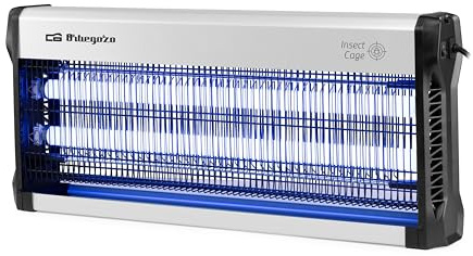 Mata Insectos Orbegozo MQ 5545. Ecológico y fácil de Usar. Carcasa de Aluminio y de Resina PC/ABS. Uso Interior. Potencia 6w. Área de acción 150m2. 64X9X28,5cm. Cadena para Colgar. 220-240v~