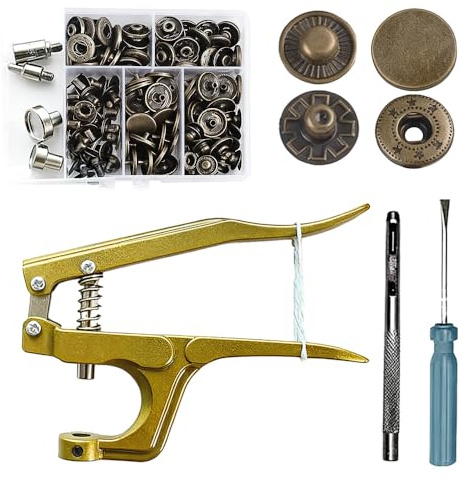 Nzkeuf Set di Bottoni a Pressione con Pinza, Φ15 mm Ottone Bottoni Automatici a Pressione, per Cucito, Vestiti, Portafoglio, Artigianato fai da te
