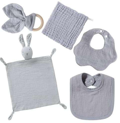 Baby Set Für Neugeborene, Personalisierte Babygeschenke – Mit Kuscheltuch, 5 Stücke Geschenke Für Neugeborene, Baby Drink Zeug (Grau)