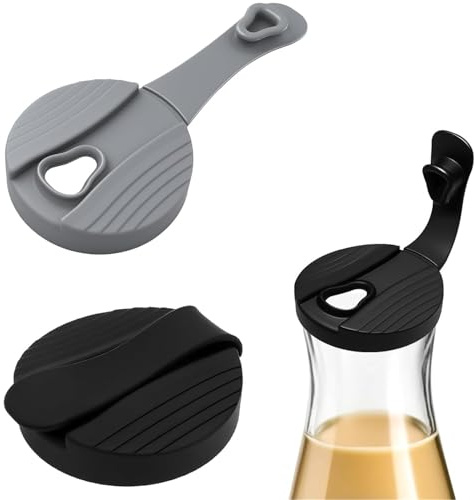 Zheigaoxea 2 Pack Silicone Cruet Lid for good seasons, Crute Bottle Lid compatible with good seasons,Replacement Lids For Cruets Salad Dressing Bottle（Black &Grey）