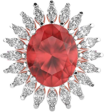 Bague Contessa's Pride en argent sterling 925 avec halo de pierres rouges | Plaqué or | Bague de luxe faite main avec grenat rouge et moissanite, forme marquise et ovale | LKJR_0736