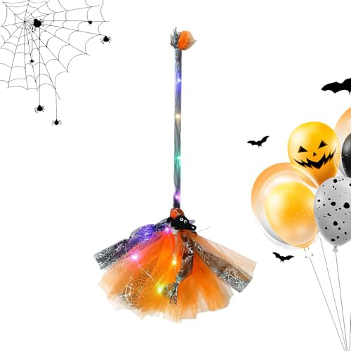 Escoba De Disfraz De Bruja - con Luz LED para Cosplay Portátil,Accesorio de Escoba de Bruja para Disfraz de Halloween | para Adolescentes Estudiantes Mujeres Niñas Adultos Casa Embrujada