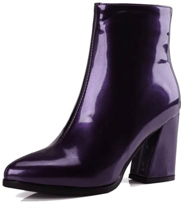 Generisch Women's Ankle Boots European American Foreign Trade Plus Size Winter Women's Boots Side Zip Lace Thick Short Boots with High Heels, purple, 6 UK