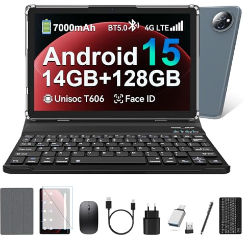 ANTEMPER Tablet, Android 15 Tablet PC mit SIM-Karte Slot 4G LTE Anrufe, 14GB RAM+128GB ROM (1TB TF), Octa-Core, Tablets 10 Zoll Gemini AI, 13MP+8MP, 7000mAh, GPS, Face ID, 2-in-1 Tablet, Grau 2026