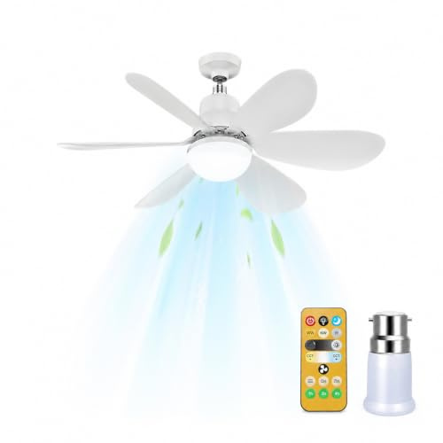 422 Store Flower Fan Light E27 Ceiling Fan with Remote Control, Super Quiet, ABS Blades, Acrylic Cover, Socket Adapter Included B22