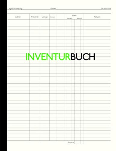 Inventurbuch: 110 Nummerierte Seiten | Klebebindung | Unperforiert | Grossformat | Für Detaillierte Bestandsaufnahme