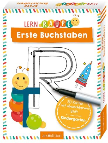 Lernraupe – Erste Buchstaben: 50 Karten mit abwischbarem Stift | Übungsmaterial für den Kindergarten | ab 3 Jahren