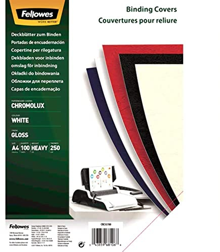Fellowes Präsentationsdeckblatt Chromolux, Karton mit Lederstruktur, A4, 250 g/m² starker Karton, Farbe: weiß, 100 Stück