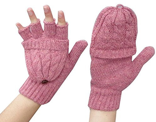 TININNA Damen Frau Winter Warme Strickt Fingerlose Handschuhe Fingerhandschuhe Mit Klappe Strickhandschuhe rosa EINWEG Verpackung