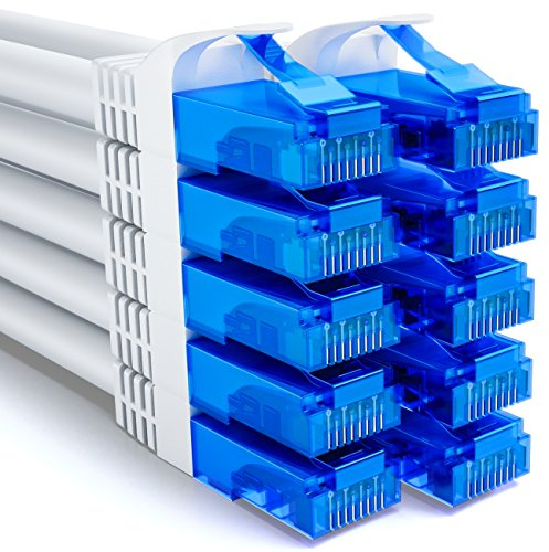 deleyCON 10x 1m CAT6 Set de Câbles Réseau - U-UTP RJ45 CAT-6 Câble LAN Câble Patch Ethernet Câble DSL Switch Routeur Modem Répéteur Panneau de Brassage - Blanc