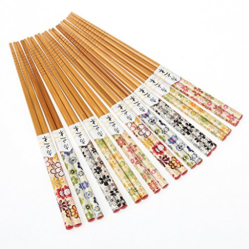 Hopewey 10 Paires de Baguettes japonaises en Baguettes Naturelles réutilisables 22.5CM Riches fleursC14