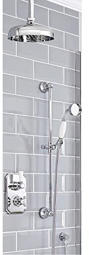 Milano Elizabeth Traditional Thermostatic Mixer Valve Riser Rail 205mm Shower Head - Chrome White