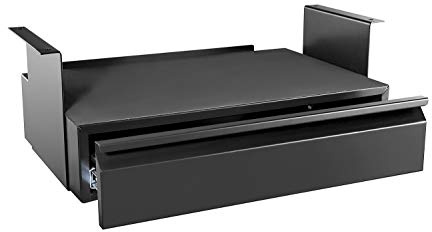 Allcam US022B Underdesk Laptop Storage Shelf & Sliding Drawer - Black Compact Steel (Pedestal Replacement)
