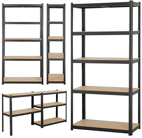 Yaheetech Lagerregal XL Kellerregal Werkstattregal Regal verzinkt belastbar bis 875kg, Größe: 180 x 90 x 40 cm, Keller, Schwarz