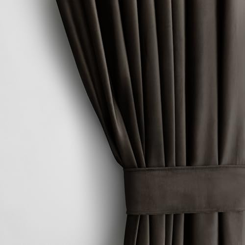 AmeliaHome Gardin sammet utseende 140 x 270 cm mörkbrun 1 st. veckband sammet mörkläggningsgardin fönsterdekoration lätt skimrande dekorativ gardin dekorativ gardin 69995, veckband 140 x 270 cm