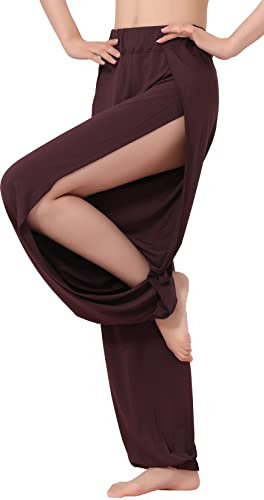 Hoerev Dam mjuka slitsbenbyxor haremdans yoga pilates byxor Brun M