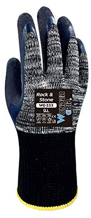 Wonder Grip WG-333 Rock & Stone - Arbeitshandschuh mit doppelter Latexbeschichtung, Schnittsicher, Kälteschutz, Hitzeschutzhandschuhe für sicheres Greifen, gr XXL / 11, Grau & Schwarz