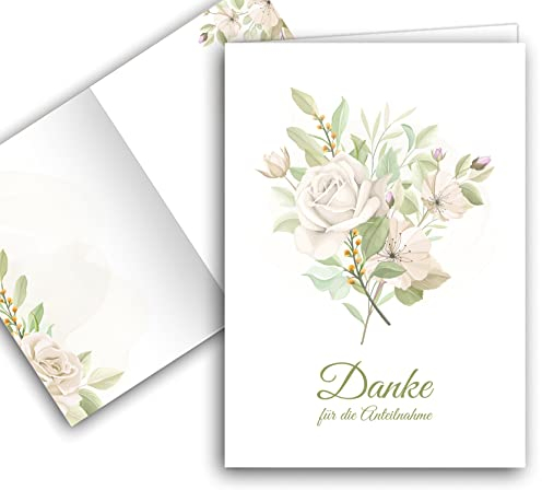 10 Danksagungskarten Trauer mit Umschlag Dankeskarte Klappkarten Trauerkarten Danksagungskarte Kondolenzkarten Danke Beerdigung Anteilnahme Kondolenzkarte stilvoll hellgrün Rose Rosen