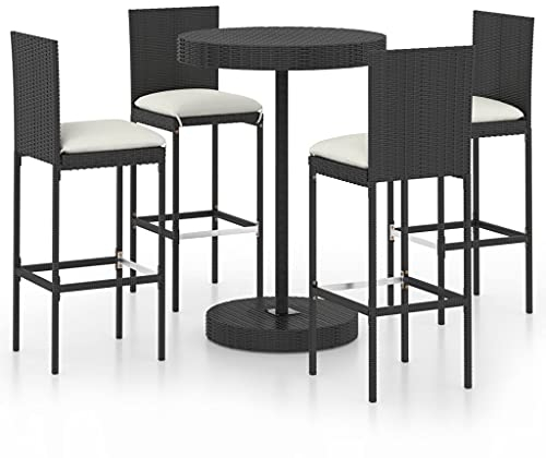 vidaXL Gartenbar Set 5-TLG. mit Kissen Theke Bar Tresen Gartentheke Barhocker Bartisch Stehtisch Barstuhl Gartenmöbel Gartenset Poly Rattan Schwarz