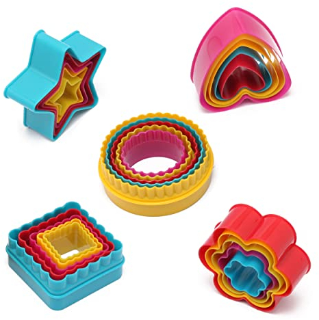 Mesmeriser Cookie Cutters Shapes - Pack of 25 Round, Love, Star, Square, and Flower Biscuit Cutter Set for Fun Time with Kids
