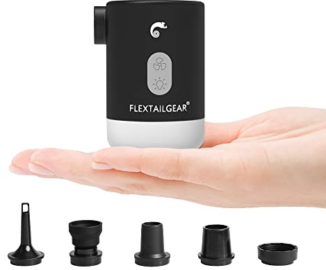 FLEXTAILGEAR MAX Pump 2 Pro, Bomba de Aire Eléctrica Portátil, Lampara Camping, Fast Inflation/Deflation, 3600 mAh Power Bank, 5 Boquillas Multifuncionales, Flotadores Piscinas, Colchones Aire