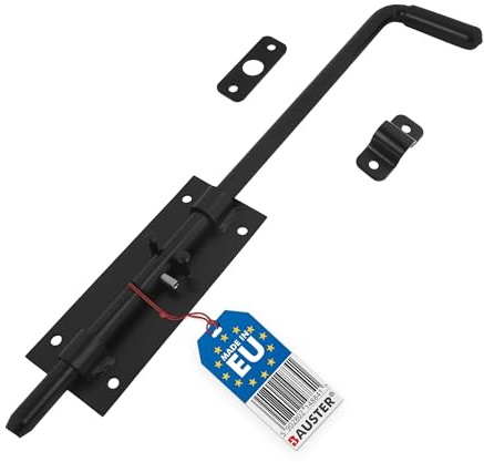 BAUSTER® Stahlriegel Schwarz mit Griff – 320 mm – Schwerer Türverschluss aus pulverbeschichtetem Stahl – ideal für Scheunen, Gartentore, Werkstätten, Schuppen
