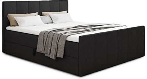 Sofnet Boxspringbett Star Lux mit Fußteil, 2 Bettkästen und Matratzentopper - Doppelbett mit Topper, Bonell-Matratze, Polsterbett, Bett, Betten, Schlafzimmer (140 x 200 cm, Schwarz (Inari 100))