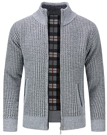 YOUTHUP Men's Cardigan Fleece Lined Full Zip Winter Knitted Jacket Sweater