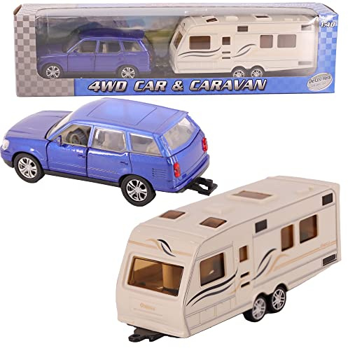 D.A.Y. Republic Blu, scala 1:40 in metallo pressofuso 4 x 4 giocattolo per auto e roulotte con parti in plastica e porte apribili, perfetto come oggetto di scena o veicolo da gioco, un ottimo regalo