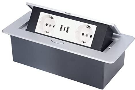 Fockety Pop-Up-Bodensteckdose, 2 Steckdosen, 2 USB-Ladeanschlüsse, Versenkter Steckdose, Power Hub für Küchentheke