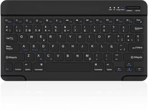 HZD Teclado Bluetooth Español, Light Teclado Inalámbrico Portátil para iOS, Android y Windows Dispositivos Bluetooth, Compatible iPhone, iPad, Samsung, Lenovo, Huawei