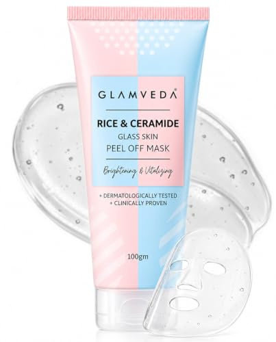 Glamveda Masque Peel Off au riz coréen et à la céramide pour homme et femme | Réduit les signes de vieillissement, éclaircissant et uniforme le teint | Pour peaux sèches et ternes | Pack visage