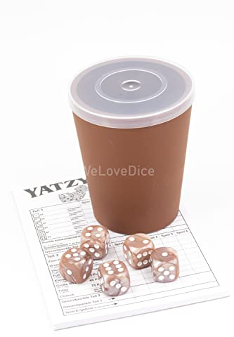 WeLoveDice DiceCupFlex - Flexibler Würfelbecher mit Deckel inkl. 5 Würfel & Block - Made in Germany (beige)