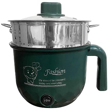 F Fityle Mini Hot Pot Ramen Cooker Padella elettrica Portatile Multiuso Antiaderente per dormitorio dell'home Office, con piroscafo Verde