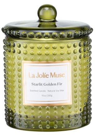LA JOLIE MUSE Starlit Golden Fir Candle - Cedarwood, Patchouli, Fir Balsam | 10 oz Natural Soy Wax | 55 Hours Clean Burn | Fresh Scent Candles | Gift-Ready for Hosts & Gatherings