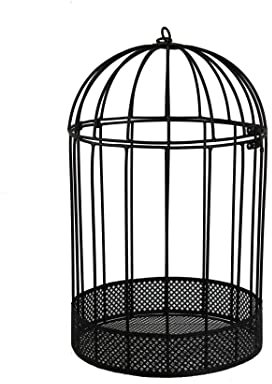 Siam Express Birdcage with Mesh Planter Black Wall Metal Hanging Wire Planters Basket Metal Vases for Indoor Outdoor Garden Plants Succulents Faux Flowers Strawberry Herb (Black - Large MTBC23)