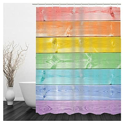 Whoiy Duschvorhang 90X180 Waschbar, Badvorhang Anti-Schimmel Polyester Badegardinen Farbplanken Bunt Wasserdicht