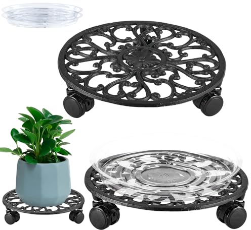 2 Pack 11 In Rolling Plant Stand with Wheels Metal Plant Caddy with Wheels