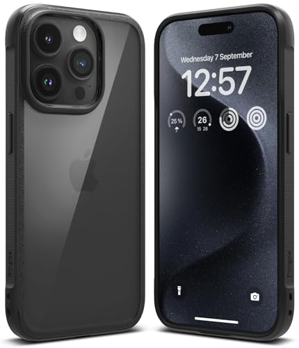 Ringke Fusion Bold [Shock Absorbent TPU Frame] Compatible with iPhone 15 Pro Case, Anti Scratch Transparent PC Back with Protective Bumper Cover - Black