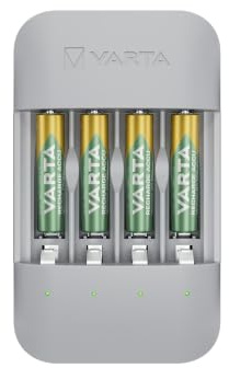 VARTA Akku Ladegerät, inkl. 4X AAA 800mAh, Batterieladegerät für wiederaufladbare AA/AAA Batterien, Eco Charger Pro, Einzelschachtladung, Gehäuse aus 75% recyceltem Material