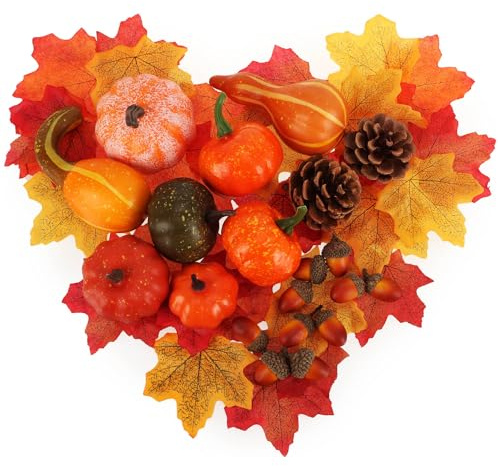 com-four® Set di Decorazioni Autunnali da 50 Pezzi - Decorazione da Tavola per l'Autunno - Set Artigianale per Raccolto e Ghirlande di Porte - Grande Decorazione a Dispersione