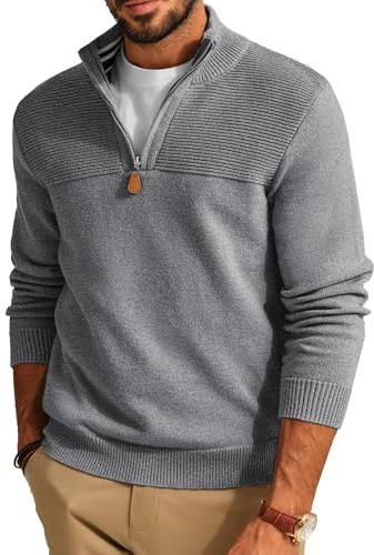 PaulJones Troyer Maglione da Uomo, Maglione a Collo Alto con Cerniera, Maglione da Lavoro, grigio., M