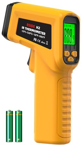BSIDE H2 Digital Infrared Thermometer -58℉~986℉(-50℃~530℃) 12:1 Non-Contact Laser Temperature Gun with Adjustable Emissivity for Cooking Pizza Oven Automotive HVAC