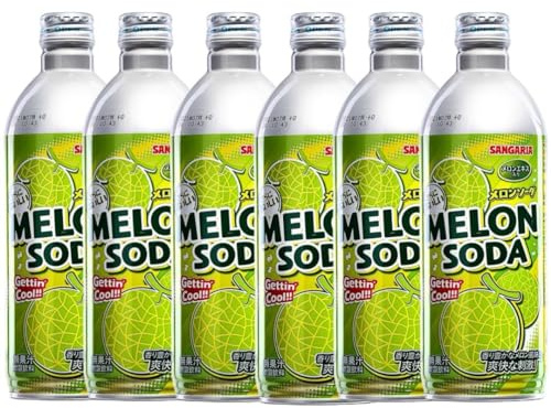 Sangaria Japanese Ramune Soda Drinks Ramu Bottle - Original, Grape, Melon Flavour 500ml (Pack of 6) - Melon Flavour