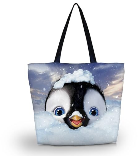 AOKSUNOVA Einkaufstasche Faltbar Groß Shopper Tasche Stoffbeutel Bedruckt Tote Bag Stofftasche mit Reißverschluss Pinguin
