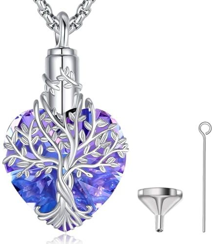 EUDORA Harmony Ball Herz Mondstein Asche Urnen Kette für Damen Sterling Silber 925, Vintage Kompass Einäscherung Kette Schmuck Memorial Urn die Asche, Andenken Beerdigung Medaillon Anhänger, 20 Zoll
