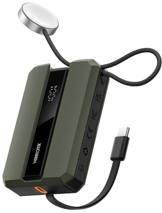 VEEKTOMX PD 30W Power Bank Fast Charging, 10000mAh Small Portable Charger, Travel Essentials with Built-in USB C Cable, Charging Bank for iWatch, Powerbank for iPhone 15/Sumsang/Pixel, etc