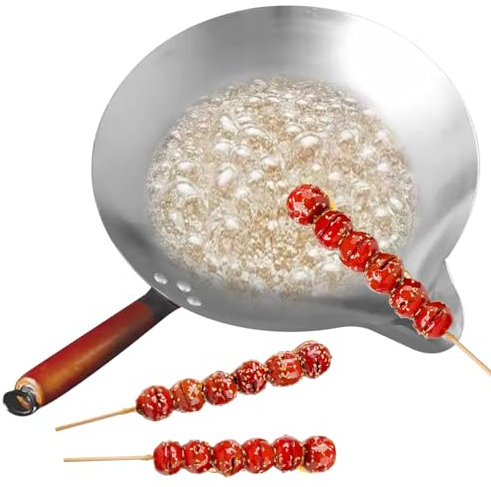 Jorzer Candy Melting Pot Candy Melter with V Spout Cast Iron Wok with Heat Resistant Handle Stainless Steel Tanghulu Sugar Dipping Pan Candy Melter Pot